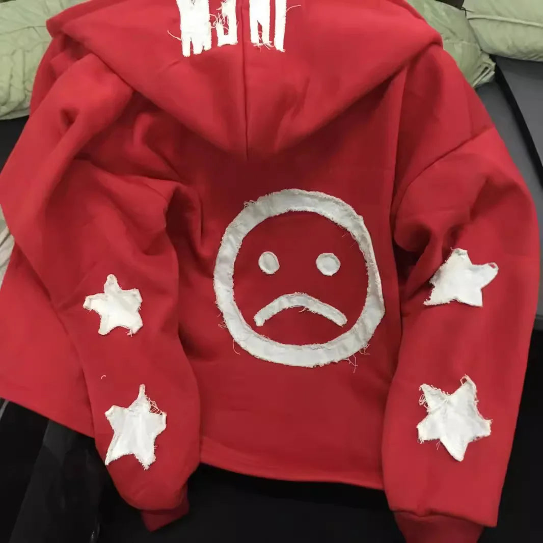 Y2k Long Sleeved Pullover Hoodie With Letter Patchwork Tops Streetwear Vintage Hoodie School Outfit Punk High Street Ootd News