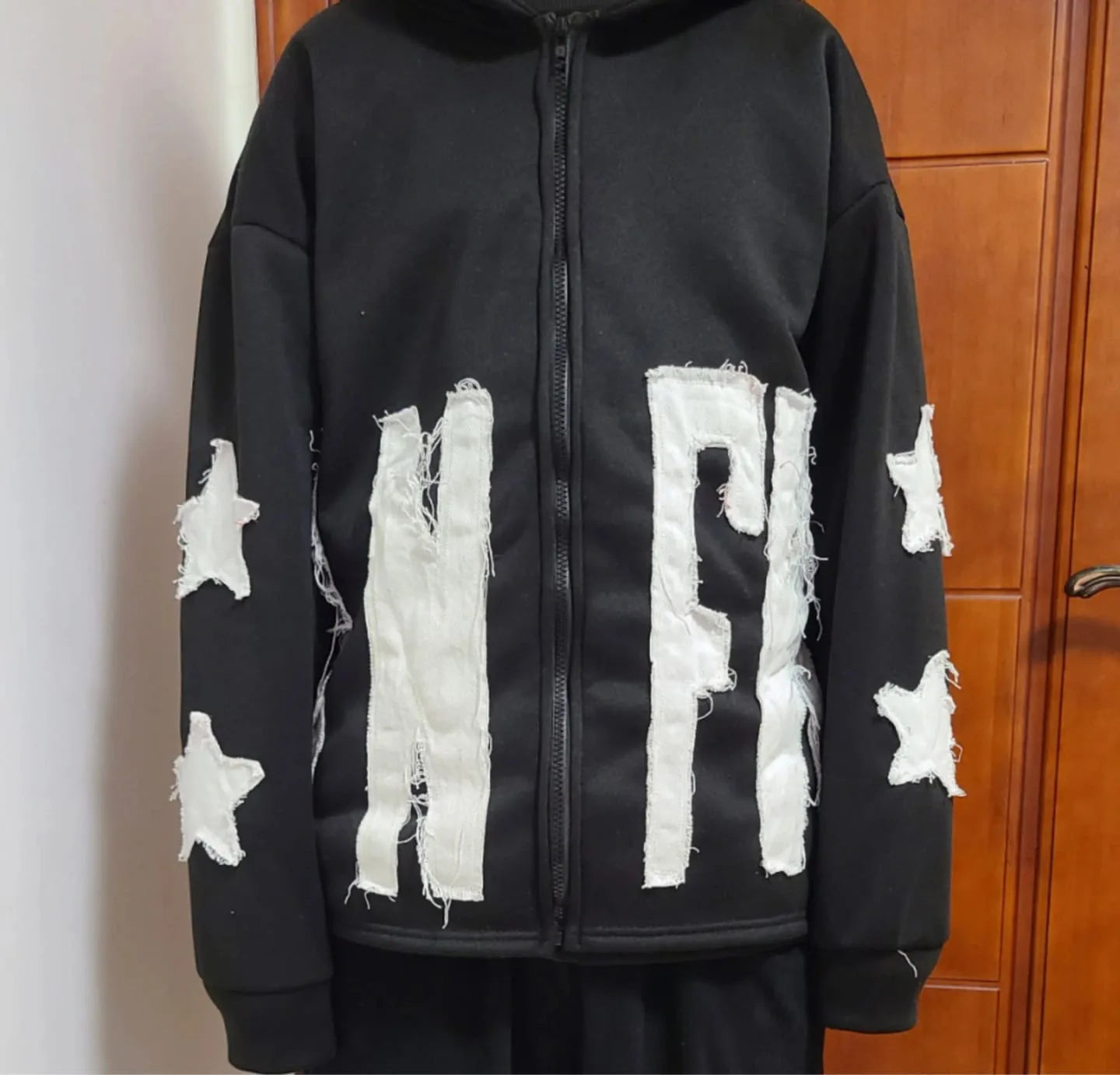 Y2k Long Sleeved Pullover Hoodie With Letter Patchwork Tops Streetwear Vintage Hoodie School Outfit Punk High Street Ootd News