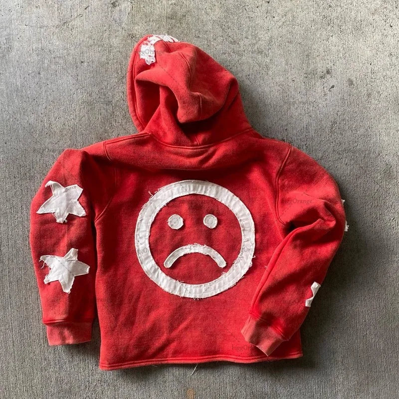 Y2k Long Sleeved Pullover Hoodie With Letter Patchwork Tops Streetwear Vintage Hoodie School Outfit Punk High Street Ootd News