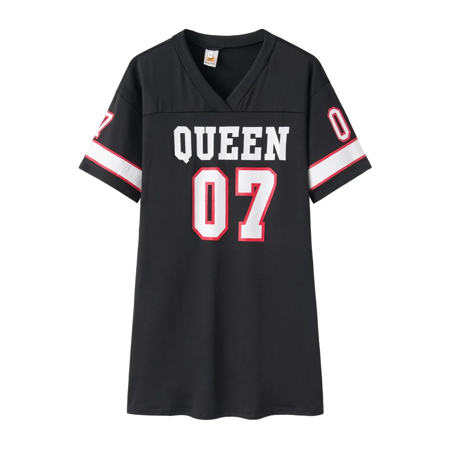 Clothing Summer 07 LeTTer PrinTed Mid-lengTh T-shirT V Skin-friendly Milk Silk Collar Pullover ShorT-sl...