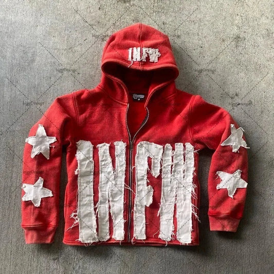 Y2k Long Sleeved Pullover Hoodie With Letter Patchwork Tops Streetwear Vintage Hoodie School Outfit Punk High Street Ootd News