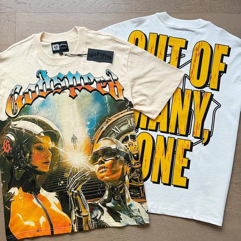 2025 New Men's Clothing Godspeed T-shirts American High Street Fashion Print Short Sleeve GOD SPEED Top Tee