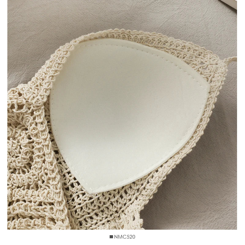 2024 Crop Tops Retro Wild Hollow Perspective Tassel Sexy Spaghetti Strap Tanke Top Women Built In Bra New Back Lace Halter Neck