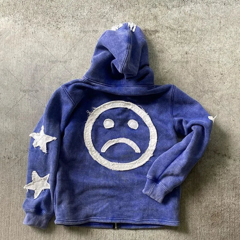 Y2k Long Sleeved Pullover Hoodie With Letter Patchwork Tops Streetwear Vintage Hoodie School Outfit Punk High Street Ootd News