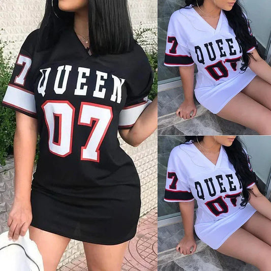 Clothing Summer 07 LeTTer PrinTed Mid-lengTh T-shirT V Skin-friendly Milk Silk Collar Pullover ShorT-sl...