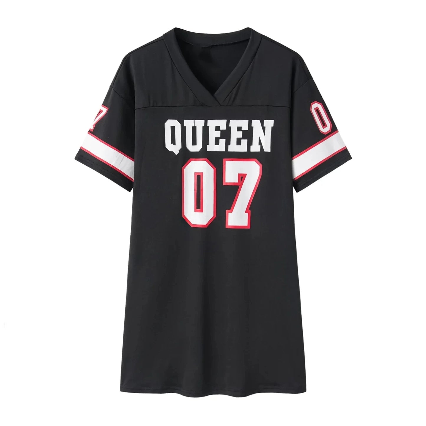 Clothing Summer 07 LeTTer PrinTed Mid-lengTh T-shirT V Skin-friendly Milk Silk Collar Pullover ShorT-sl...