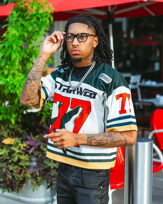 Summer Ins Personalized Streetwear Letter Print Loose No. 77 Jersey Mesh Top New 2025 Breathable Patchwork Short-sleeved T-shirt