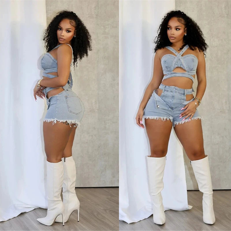 Sexy Jean Women Short Sets