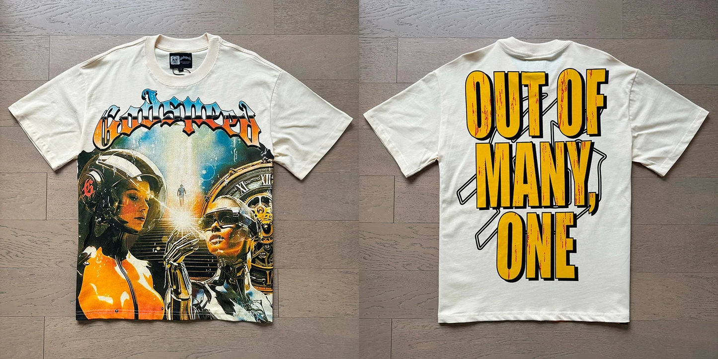 2025 New Men's Clothing Godspeed T-shirts American High Street Fashion Print Short Sleeve GOD SPEED Top Tee