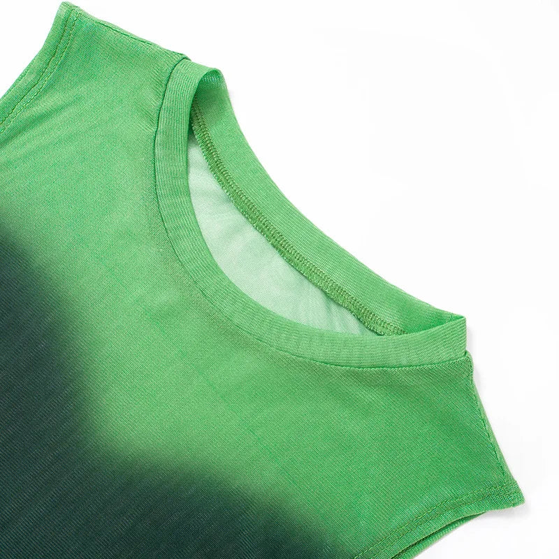 Simenual Fairy Grunge Tie Dye Printed Sleeveless Tank Top Sexy Mesh See Through Crop Tops Women Hot Club Vest Y2K Slim Clothing