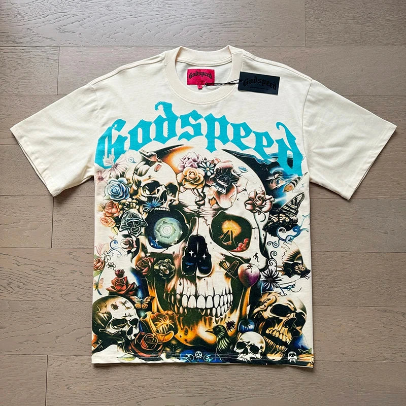 2025 New Men's Clothing Godspeed T-shirts American High Street Fashion Print Short Sleeve GOD SPEED Top Tee