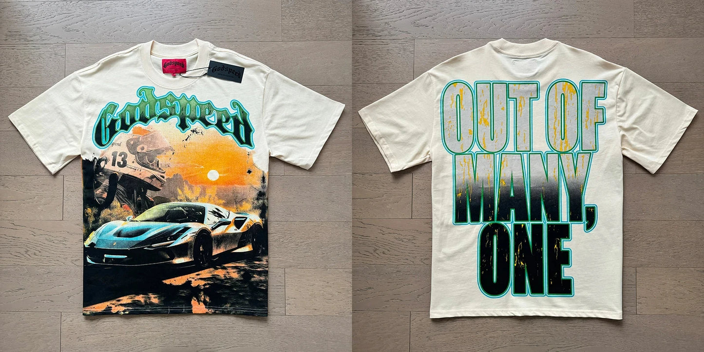 2025 New Men's Clothing Godspeed T-shirts American High Street Fashion Print Short Sleeve GOD SPEED Top Tee