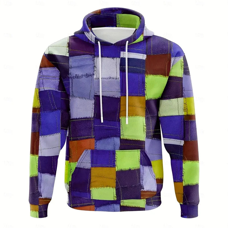 Plaid Patchwork Print Hoodie Men's Casual Daily Clothing Oversized Hooded Coat 3d Print Harajuku Street 2025 Fashion New Hoodies