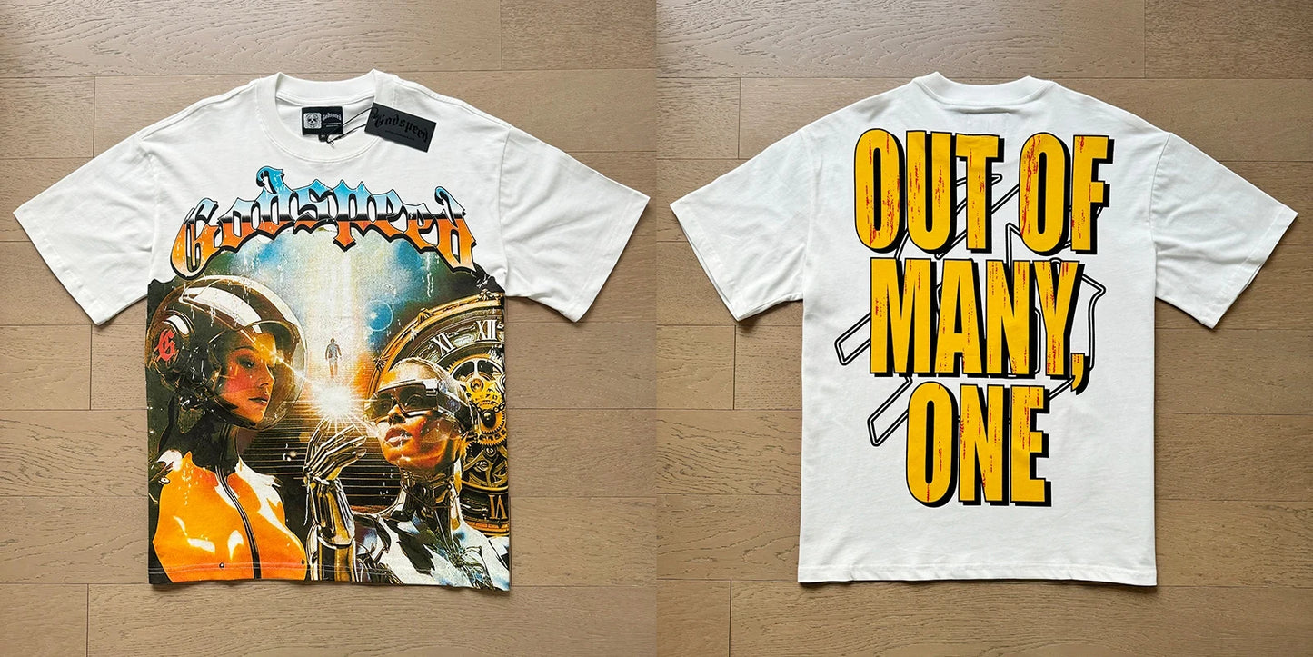 2025 New Men's Clothing Godspeed T-shirts American High Street Fashion Print Short Sleeve GOD SPEED Top Tee
