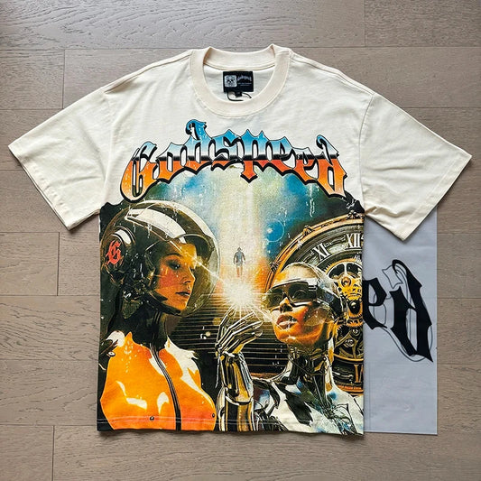 2025 New Men's Clothing Godspeed T-shirts American High Street Fashion Print Short Sleeve GOD SPEED Top Tee