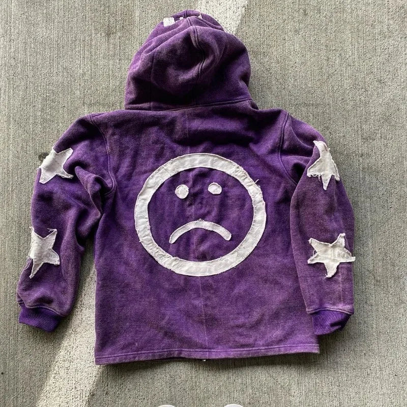 Y2k Long Sleeved Pullover Hoodie With Letter Patchwork Tops Streetwear Vintage Hoodie School Outfit Punk High Street Ootd News