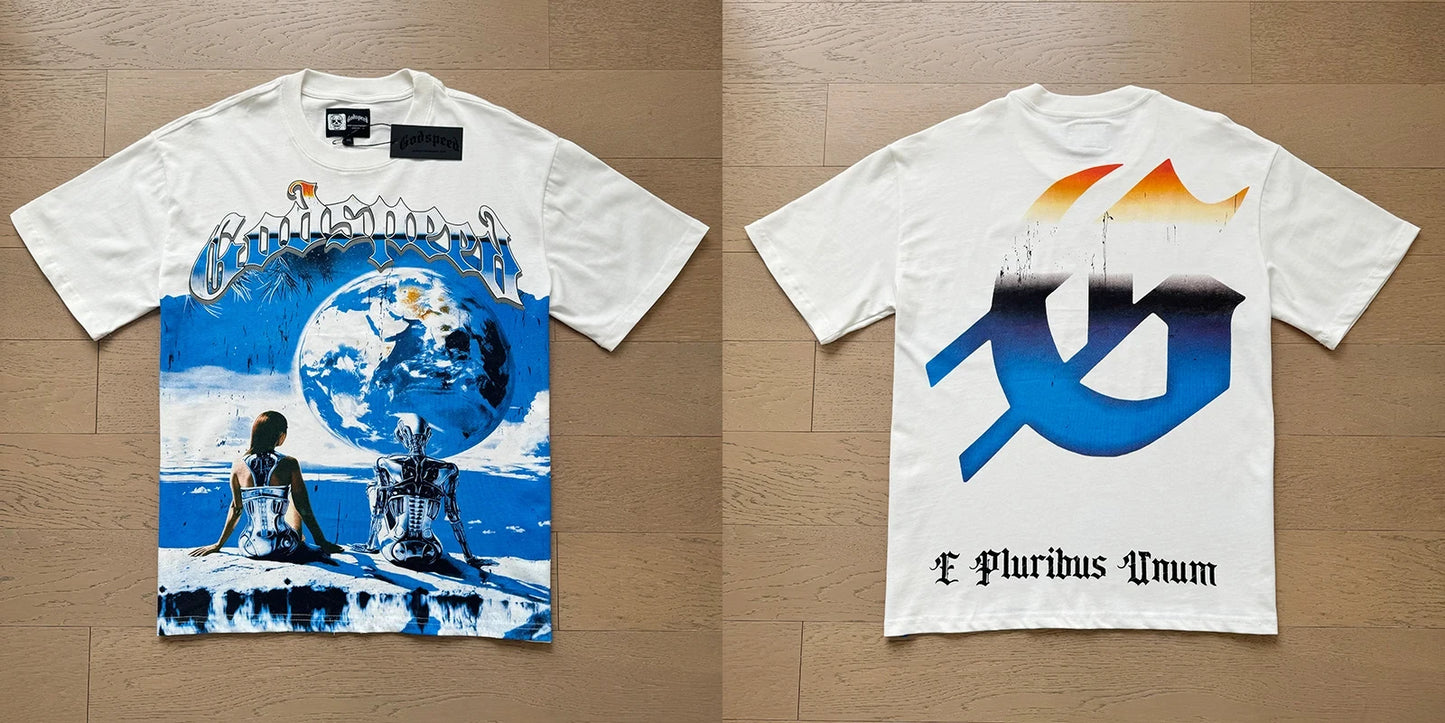 2025 New Men's Clothing Godspeed T-shirts American High Street Fashion Print Short Sleeve GOD SPEED Top Tee
