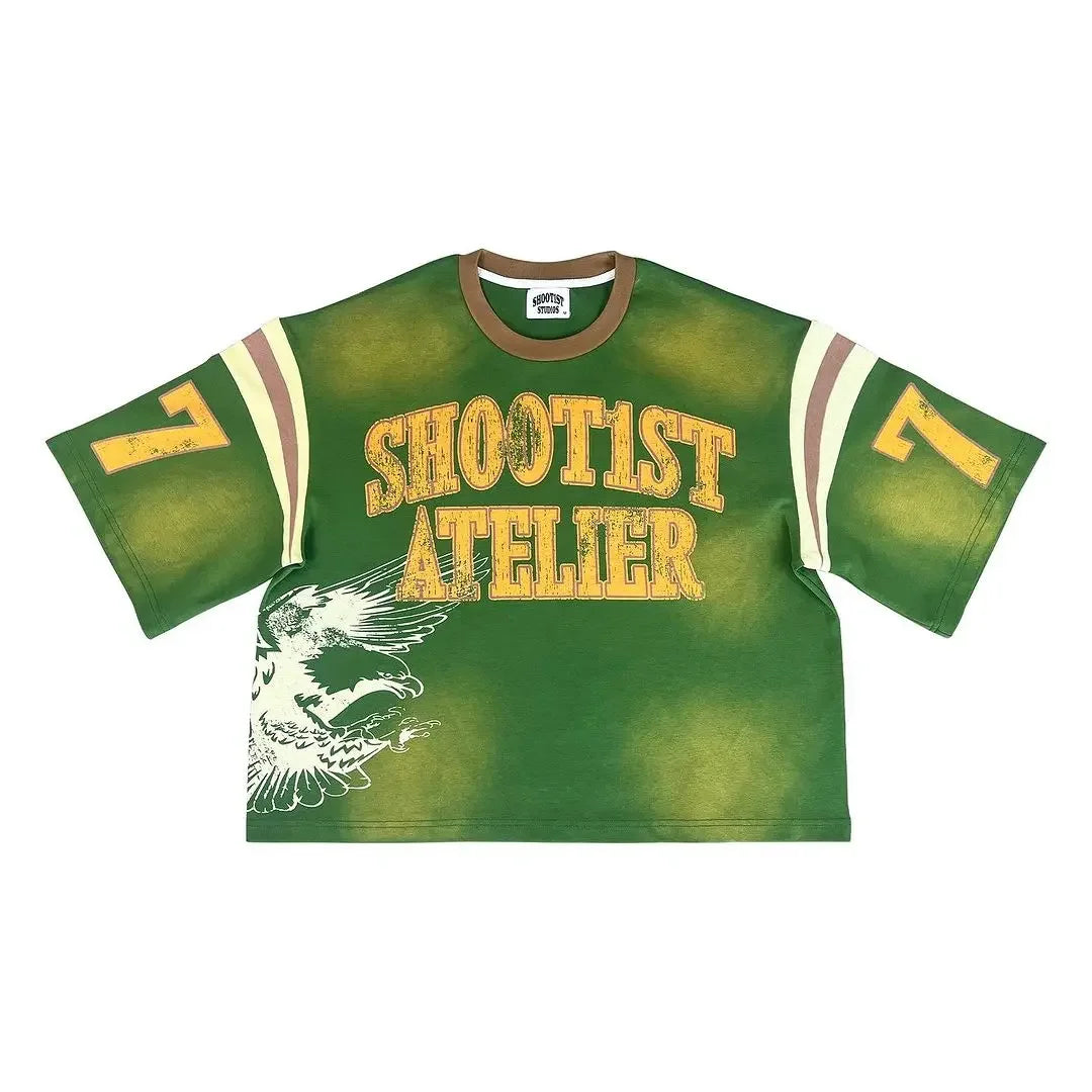 American Retro Gothic Fashion Summer Casual Hip-hop Splicing T-shirt Men's Y2K Personalized Street Retro Sports Jersey Top