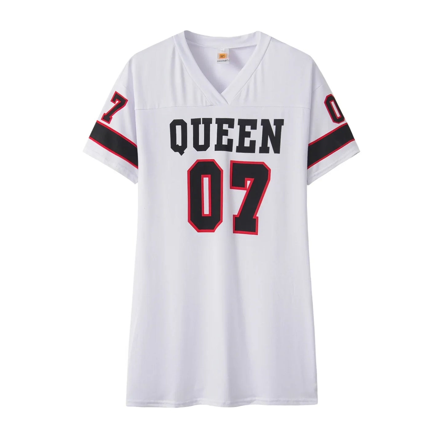 Clothing Summer 07 LeTTer PrinTed Mid-lengTh T-shirT V Skin-friendly Milk Silk Collar Pullover ShorT-sl...